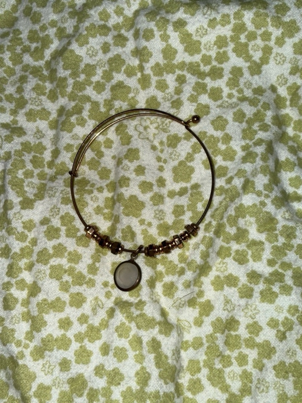 Gold Tone Charm Bangle Bracelet with Mother-of-Pearl Disc